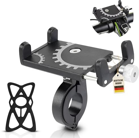 Instinktive-Oase® Fahrrad Handyhalterung – Handy Halter für Fahrrad & Motorrad | Universal Smartphone-Halter für Lenker inkl. Montagezubehör, Gummispannnetz & Distanzstücke – Robust & Sicher