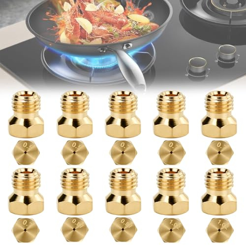 FuxFuis 10 PCS Gicleur Gaz Butane 0.5x2, 0.7x4, 0.87x2, 1.02x2 Gicleur Gaz Bouteille Gicleur Gaz de Ville Injecteur Gaz Butane Buse pour Plaque de Cuisson au Gaz pour Plaques de Cuisson à Gaz
