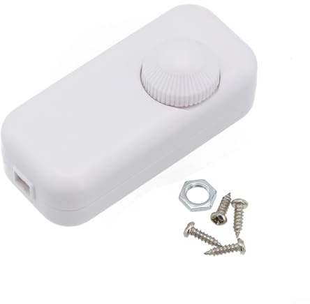 220 240V Inline Dimmer Switch with Rotary ON OFF and Knob Control Compatible with Dimmable Bulbs Requiring Trailing Edge Phase Control (white)