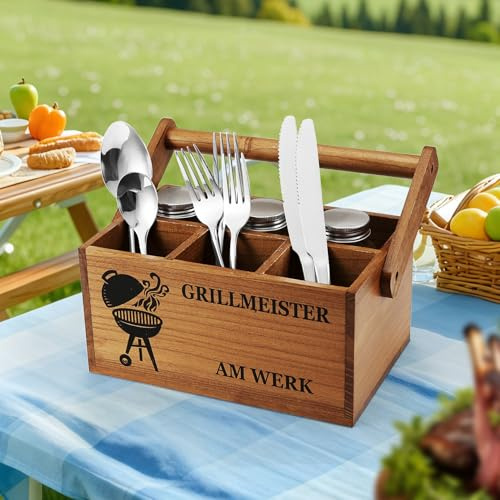 Nagoyuki Grillzubehör Männer Geschenk – Organizer/Tischbutler,Handgefertigte Aufbewahrungsbox aus Akazienholz , Perfektes Grill Zubehör für Männer