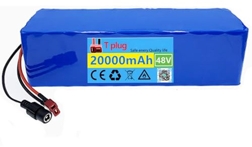 48V 20Ah Lithium-Ersatzbatterie 13S3P Fahrrad-Li-Ionen-Akkupack E-Bike Pedelec-Batterie PVC-Batterie Für Elektrischen Selbstbalancierenden Roller Mit 54.6V Ladegerät T Plug,48V 20Ah