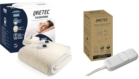 Imetec Scaldasonno Adapto Matrimoniale 150 x 160 cm, 100% Lana e Merino, Made in Italy + Comando Adapto Advanced Rendi Smart Scaldasonno Connettività Wi-Fi e Controllo da Remoto con Alexa