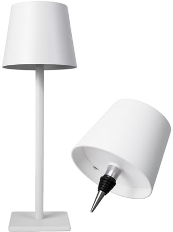 VIRTIME Lampada da Scrivania LED Ricaricabile Touch “Polar” – 3 Tonalità, Dimmerabile, Wireless, Attacco Bottiglia, Alluminio (Bianco)