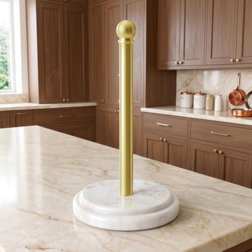KES Küchenrollenhalter Marmor Stehend, Küchenrollenhalter Stehend Arbeitsplatte, Küchenrolle Halter Küchenpapierhalter aus 18/8 Edelstahl, Rostfrei, Gebürstetes Gold, KPH208-BZ