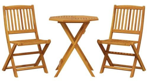 Generico Set Bistrò Pieghevole 3pz in Legno Massello di Acacia,Mobili,Mobili da Giardino,Set da Giardino,Marrone,20 kg,3295253