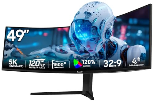Gawfolk 49 Zoll Curved Monitor 120Hz DQHD PC Bildschirm mit Lautsprecher | 5120x1440, 1500R Gebogen Gaming Computerbildschirm für Home Office und Büro, DP, HDMI, unterstützt VESA 100x100mm