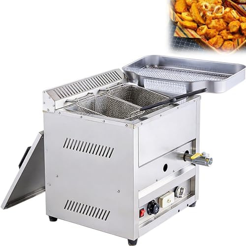 FgdVrelnor Friteuse à Gaz Professionnelle 23L, 2 Paniers, Température Réglable, Bac de Vidange d’Huile,Thermique 50–300°C,Cuisine Restauration