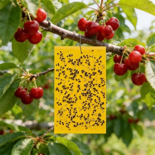 100 Piège Cerisier, Anti Moucherons Collant Double Face, Jaune Sticky Papiers pour Blanc Feuille De Mouches, Les Pucerons, Mineur Avec(20x15cm)
