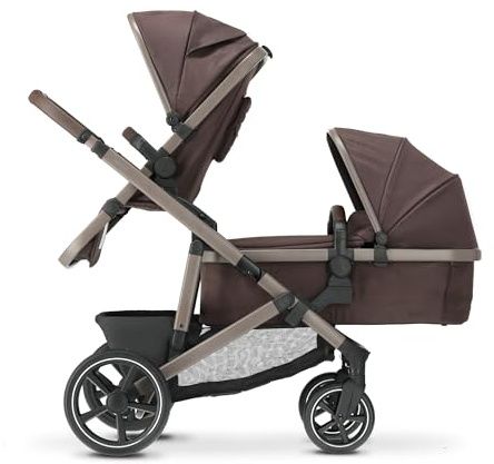 Deryan Evy V2 barnvagn för 2 barn, 0 till 4 år – för nyfödda, småbarn i förskoleåldern – babybuggy upp till 50 kg – babyvagn – resa barnvagn 2 i 1 komplett set – choklad