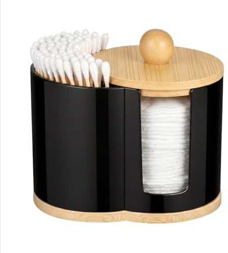 MICHIHOMIE Cotton Bud Holder with Cover, Cotton Pads Holder, Bathroom Storage Box for Vanity Cotton Ball Qtips Makeup Storage Organiser