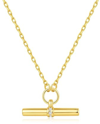 Philip Jones 18k Gold Plated T-Bar Necklace Created with Zircondia® Crystals
