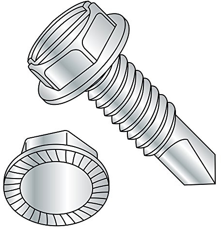 Small Parts 311607KSWSMS Steel Self-Drilling Screw, Zinc Plated Finish, Serrated Hex Washer Head, Slotted Drive, #3 Drill Point, 5/16-18 Thread Size, 1 Length (Pack of 25)