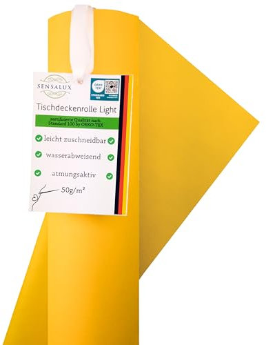 Sensalux Light - Rouleau de nappe - Certifié Oeko-TEX® 100 - Fabriqué en Allemagne - 25 m de long (couleur au choix) - Jaune - 1,10 m x 25 m - En non-tissé semblable à du tissu - Idéal pour toutes les