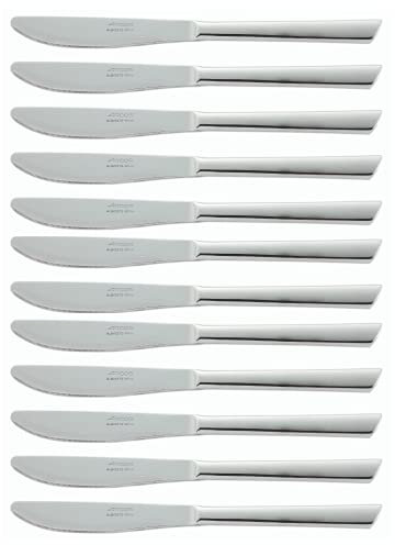 Arcos Serie Toscana Caja de 12 uds Cuchillo de Mesa, Monoblock de una pieza en Acero Inoxidable 100 mm, Color Plata (12 uds)