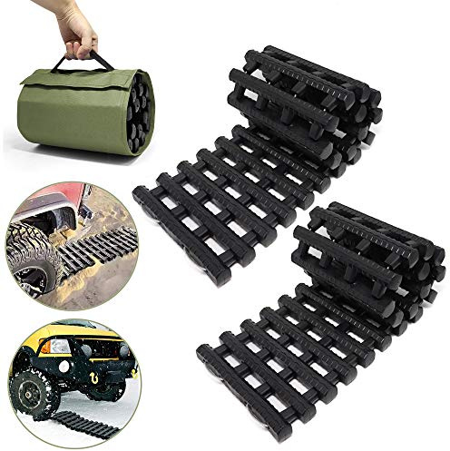 Reliancer 2PC Traction Tracks Mats TPR 31.5 L Tire Recovery Track Pad Roll Car Vehicle Tyre Traction Boards Tire Ladder Track Grabber Auto Emergency Traction Aid w/Bag for Off-Road Mud Snow Ice Sand