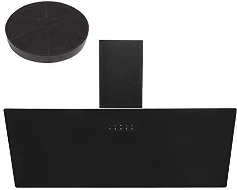 SIA AH90BL 90cm Black Angled Glass Chimney Kitchen Cooker Hood Fan & Filter
