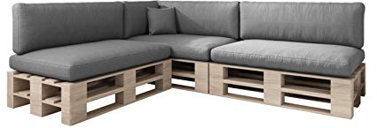 sunnypillow Palettenkissen Outdoor, wasserdicht, UV-lichtecht - 8er Set - Palettenauflage für Palettensofa für Haus, Garten - Palettenpolster für Palettenmöbel - Rückenkissen & Sitzkissen Grau