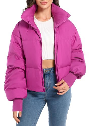 OROLAY Piumino Invernale da Donna Collo Alto Sagoma Oversize a Bolle Piumino Corto Rosa XL