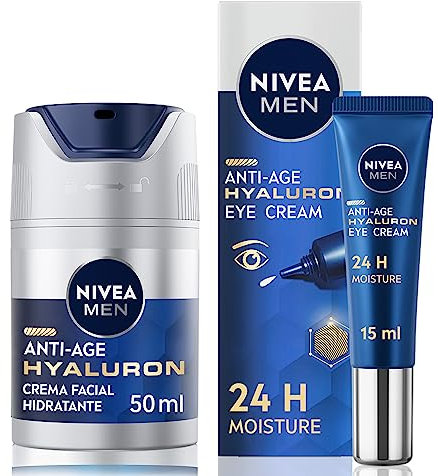 NIVEA MEN Hyaluron Crema Hidratante Antiedad FP15 + Contorno de Ojos Antiedad con Ácido Hialurónico