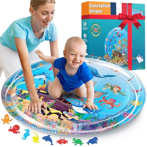 NouBaby® Wassermatte Baby BPA Frei XXL I Babymatte und Spielzeug ab 3, 6 und 9 Monate I Wasserspielmatte Baby, Aqua Matte Baby als Baby Wassermatte, Bauchlage Spielzeug Baby und Baby Matte Wasser