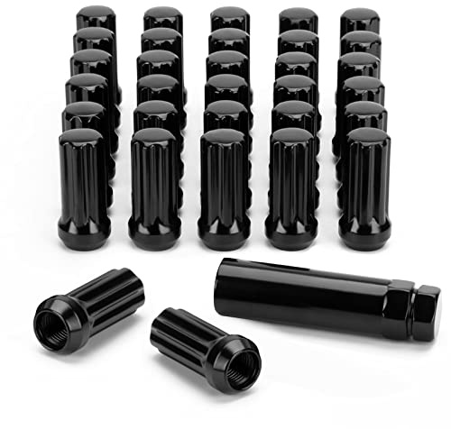 Radmuttern M14 x 1,5 für Chevy Silverado 1500 2500 GMC Sierra Ford F250 F350 Ram Aftermarket-Rad, 32 Stück, schwarz, 5,1 cm Länge, Kegelsitz, geschlossenes Ende, lange verlängerte XL-Keilradmuttern