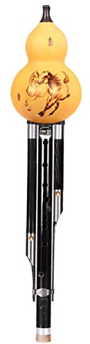 Schwarze Kürbisflöte Mit Neun Löchern Bühnenperformance Für Anfänger Hulusi C-b-Piccolo-Musikinstrument Kürbisflöte Mit Klavierkasten, Umhängeband Schallrohr Aus Ebenholz (Color : Black, S : C-Key)