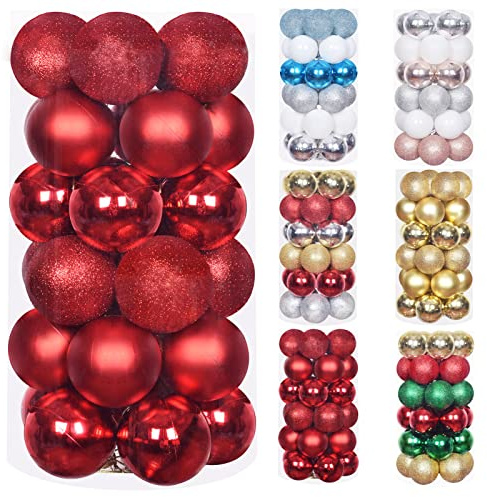 Christmas Baubles 30pcs 60mm Shatterproof Christmas Tree Decorations Hanging Decoration for Xmas Tree,Christmas Ball Ornaments Christmas Decorations Indoor for Home Party Gift,Red