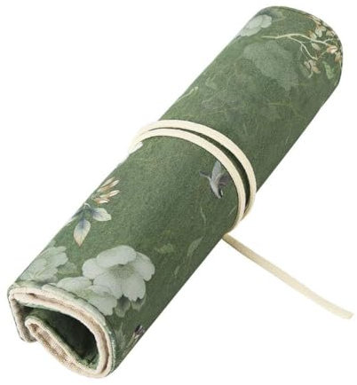 Beufee Slots Bleistift Rolle, Leinwand Wrap Roll-Up Leinwand Stifterolle Buntstifte Federmäppchen Tragbar Verpackungshalter Bleistift Wrap Kasten Bleistifthalter Mit Wildleder-Samt-Strap-Liner(Grün)