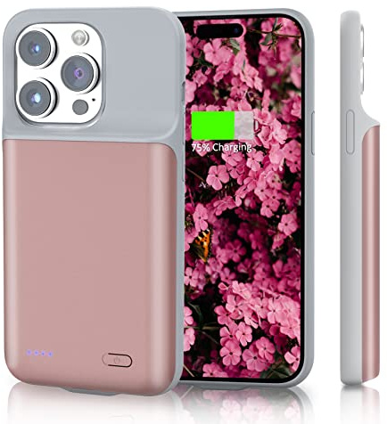 HUOBAO AkkuHülle für iPhone 14 Pro/13 Pro/13, [6000mAh] Ladekoffer für iPhone, schützende tragbare Ladetasche, wiederaufladbare Smart erweiterte Batterie für iPhone 14 Pro (6.1inch) (Rosa)