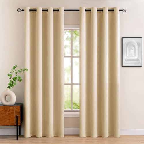 MIULEE Vorhänge Beige-Gelb Blickdicht mit Ösen, Schöner Weicher Verdunklungsvorhänge zum Verdunkeln von Räumen, 2er Set Gardinen Abdunkelnd Schlafzimmer Wohnzimmer Thermovorhang Kälteschutz 140X225 CM