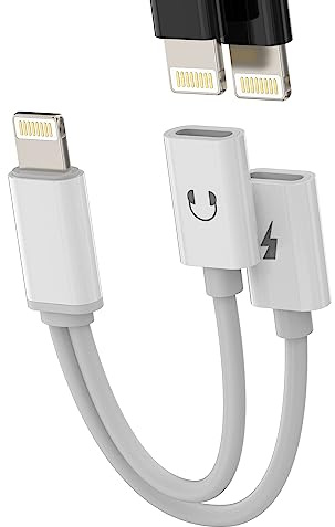 iPhone AUX Charge Dongle Cable(2in1)Dual Lightning Splitter Charging Headphone Audio Adapter Double Jack for Apple MFI Certified 11 12 13 14 Pro Max SE X XR 7 8Plus Earbud Converter Earphone Connector