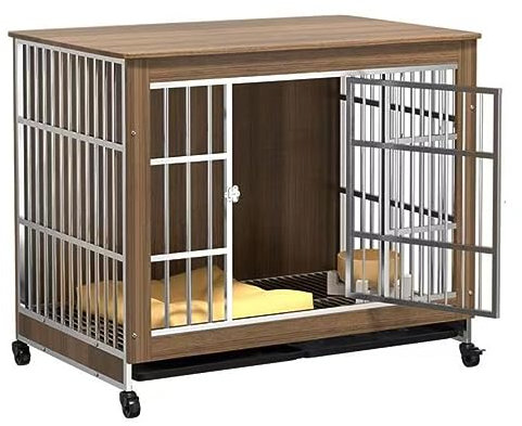 Stilvolle und funktionale Hundebox aus Holz, Hundehütte für den Innenbereich, robuste Hundekäfig, Möbel mit Tablett, Hundebox mit dekorativ (78 x 57 x 63 cm, braun)
