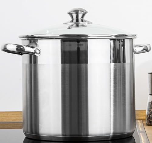 Haushalt International Edelstahl Kochtopf Topf Universaltopf 14L mit Glasdeckel 22023
