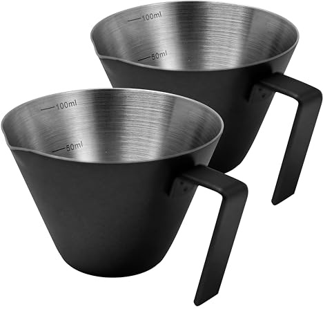 NEOUZA Espresso Shot Cups 100mL Espresso Measuring Cup 2 Pack Stainless Steel Pouring Cup Scale Kitchen Gadgets for Espresso Accessories (Matte Black)