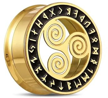 lackAmazement 316L Edelstahl Flesh Ohr Tunnel Plug Piercing Triskele Triskel Wikinger Symbol Runen Kreis gold silber Biker Damen Herren