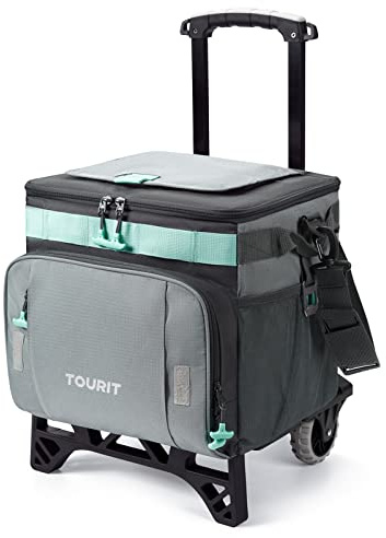 TOURIT Kühltasche Groß mit Rollen 50 Dosen Faltbare Isolierte für Strand,Camping,Hofausflüge,Im Freien,Ballspielplatz,Grau