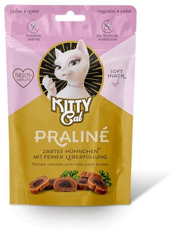 KITTY Cat Praliné Huhn & Leber, 10 x 50 g (Großpackung), softe Leckerlis für Katzen, getreidefreier Snack mit hohem Fleischanteil und Taurin