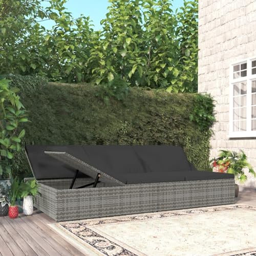 Homgoday Sonnenliege mit Auflagen Rattanlliege Gartenliege Sonnenliege Relaxliege Strandliege Balkonliege Freizeitliege für Garten Balkon Poly Rattan Dunkelgrau