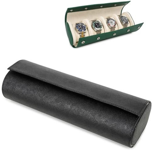 Uhrenrollen-Etui für 4 Uhren, 4 Fächer, Luxus-Uhrenrolle, Reise-Uhrenetui, Leder, Reiseuhren-Organizer, Aufbewahrungsbox