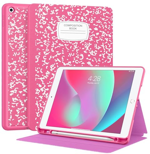 Supveco Hülle für iPad 9/8/7 Generation 10,2 Zoll (2021/2020/2019 Modell) mit Pencil Halter, Folio Stand Hülle mit Auto Schlafen Wachen, Weicher TPU Rücken schutzhülle für iPad 10.2 Zoll-Heißes Rosa | Premium Schutzhülle mit Standfunktion für iPad 10,2 Zoll (25,7 cm), weiche TPU-Rückseite mit Stifthalter, Hot Pink