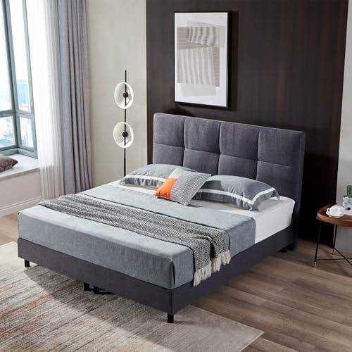 Z-hom Boxspringbett 213 – Bettgestell mit gestepptem Kopfteil – Polsterbett (Anthrazit, 200 x 200 cm) - ohne Matratze