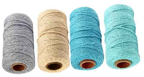 SEWACC 4rolle Geflochtenes Baumwollseil Freie Kürzbar Robustes Material Campingseil Wickelseil Für Heimwerker Und Kunsthandwerk Beige Hellblau Blau Jeweils