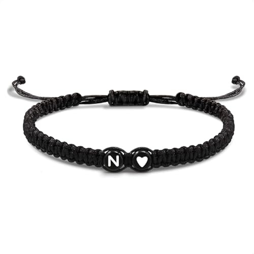 EVEMATE Armband mit Buchstabe und Herz für Freunde und Paare - Initiale A-Z Name - Geflochtenes Freundschaftsarmband für Frauen, Männer und Kinder