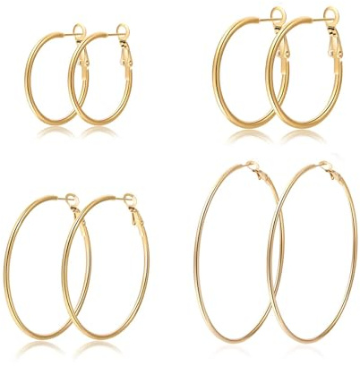 PABBEU 5 Paar Creolen Silber Set 316L Edelstahl Ohrringe für Damen 30-70MM | Hypoallergene dünne Silberne Creolen Groß,Mittelgroß,316L Edelstahl Ohrringe Creolen Damen Geschenk, 30/40/50/60/70MM