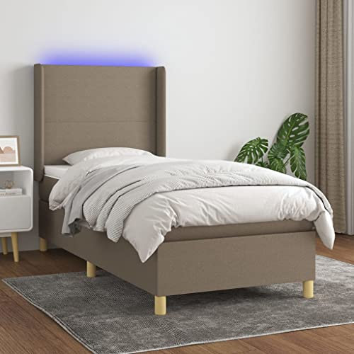 Tidyard Boxspringbett Bettgestell Polsterbett Jugendbett Bett Schlafzimmerbett Hotelbett Einzelbett/Doppelbett Lattenrost, mit Matratze & LED Taupe 100x200 cm Stoff6d