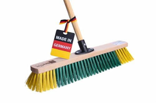 BawiTec BawiBlitz-Besen Universeller Kehrbesen mit Zweifarbigen Elaston-Eralon-Borsten aus Kunststoff für Garten, Terrasse und Außenbereich, 60cm Breite mit 24mm Holzstiel 160cm