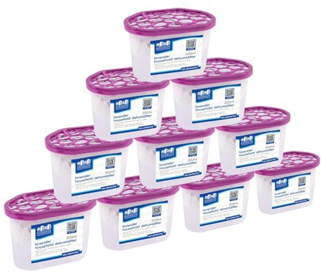 Harbour Housewares Dehumidifier 500ml Pack of 10 - Lavender - Interior Condensation Moisture Remover Mildew Absorber for Damp, Mould, Kitchen, Caravan, Car, Home, Bedroom, Wardrobe, Garage, Basement