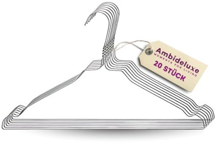 Ambideluxe 20 grucce in filo di argento, grucce per pantaloni, in metallo con rivestimento in zinco e polvere di alta qualità, salvaspazio e durevole, per armadio, guardaroba e lavanderia