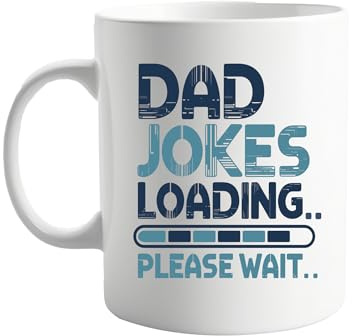 signkitsuk Dad Jokes Loading... Please Wait | Funny Coffee Mug for Dads, Grandpas, and Pun Lovers | 11oz White Ceramic Cup with Hilarious Design | Gift for Father's Day, Birthdays, or Any Occasion