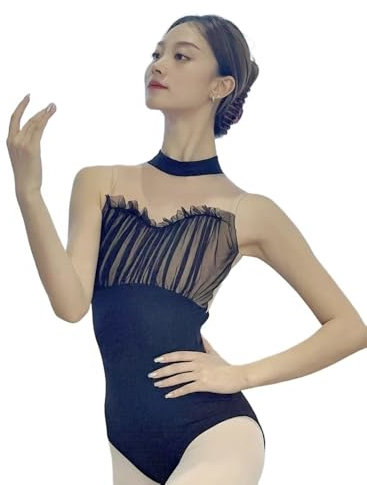 LATEAU Ballett Trikot,Ballettanzug Frauen Ballett Trikot Kragen Mesh Trikot Erwachsene Mädchen Skate Pole Dance Body(Blue,XXL)